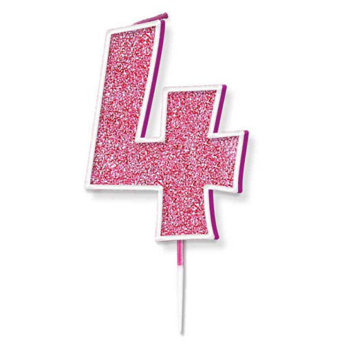Glitter No.4 Birthday Candle 7.5cm Pink/Silver Glitter
