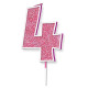 Glitter No.4 Birthday Candle 7.5cm Pink/Silver Glitter