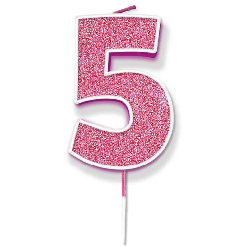 Glitter No.5 Birthday Candle 7.5cm Pink/Silver Glitter Glitter No.5 Birthday Candle 7.5cm Pink/Silver Glitter
