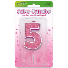 Glitter No.5 Birthday Candle 7.5cm Pink/Silver Glitter Glitter No.5 Birthday Candle 7.5cm Pink/Silver Glitter