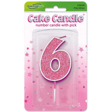 Glitter No.6 Birthday Candle 7.5cm Pink/Silver Glitter Glitter No.6 Birthday Candle 7.5cm Pink/Silver Glitter