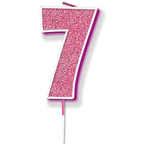 Glitter No.7 Birthday Candle 7.5cm Pink/Silver Glitter