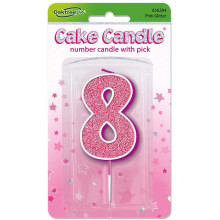 Glitter No.8 Birthday Candle 7.5cm Pink/Silver Glitter Glitter No.8 Birthday Candle 7.5cm Pink/Silver Glitter