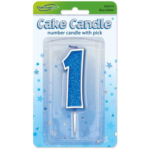 Glitter No.1 Birthday Candle 7.5cm Blue/Silver Glitter Glitter No.1 Birthday Candle 7.5cm Blue/Silver Glitter