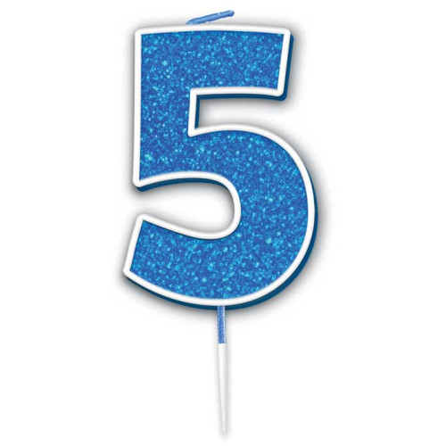 Glitter No.5 Birthday Candle 7.5cm Blue/Silver Glitter