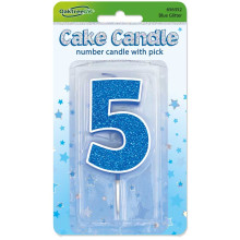 Glitter No.5 Birthday Candle 7.5cm Blue/Silver Glitter Glitter No.5 Birthday Candle 7.5cm Blue/Silver Glitter