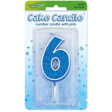 Glitter No.6 Birthday Candle 7.5cm Blue/Silver Glitter Glitter No.6 Birthday Candle 7.5cm Blue/Silver Glitter