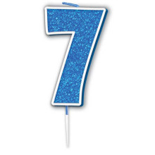 Glitter No.7 Birthday Candle 7.5cm Blue/Silver Glitter