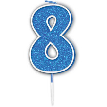 Glitter No.8 Birthday Candle 7.5cm Blue/Silver Glitter