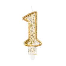 number candle "1", gold outline number candle "1", gold outline