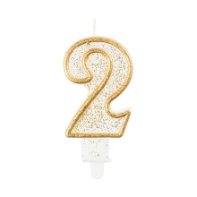 number candle "2", gold outline number candle "2", gold outline