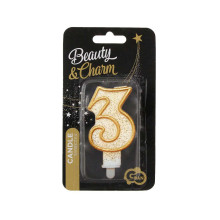 number candle "3", gold outline