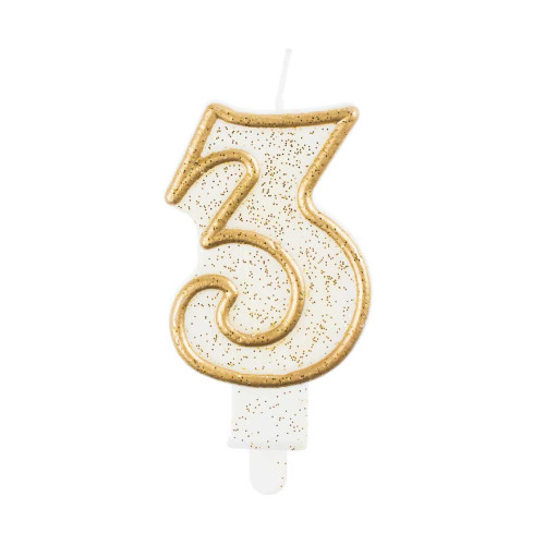 number candle "3", gold outline