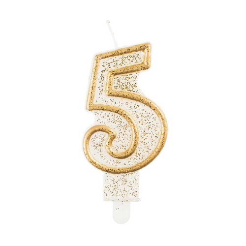 number candle "5", gold outline