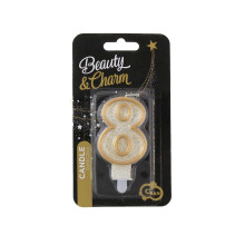 number candle "8", gold outline