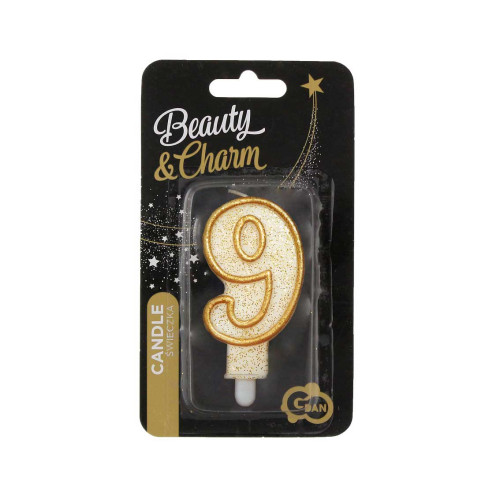number candle "9", gold outline