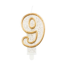 number candle "9", gold outline