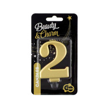 Birthday candle number 2, metallic gold, 8.0 cm