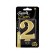 Birthday candle number 2, metallic gold, 8.0 cm