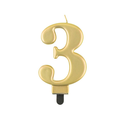 Birthday candle number 3, metallic gold, 8.0 cm Birthday candle number 3, metallic gold, 8.0 cm