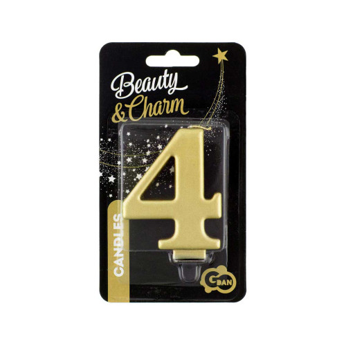 Birthday candle number 4, metallic gold, 8.0 cm