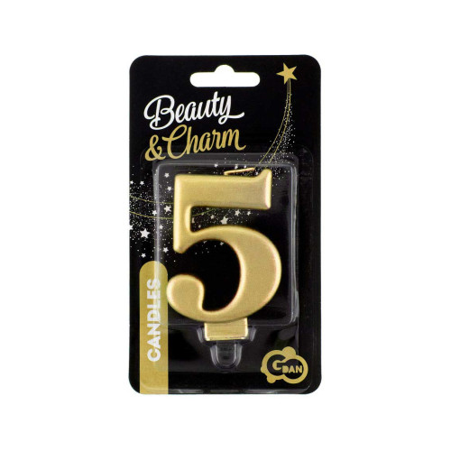Birthday candle number 5, metallic gold, 8.0 cm