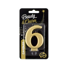 Birthday candle number 6, metallic gold, 8.0 cm