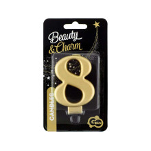 Birthday candle number 8, metallic gold, 8.0 cm