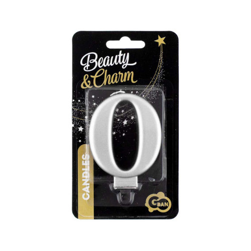 Birthday candle number 0, metallic silver, 8.0 cm