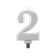 Birthday candle number 2, metallic silver, 8.0 cm