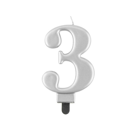 Birthday candle number 3, metallic silver, 8.0 cm Birthday candle number 3, metallic silver, 8.0 cm