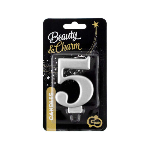 شمعة عيد ميلاد لماع فضي رقم 5 شمعة عيد ميلاد لماع فضي رقم 5