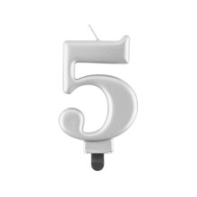 شمعة عيد ميلاد لماع فضي رقم 5 شمعة عيد ميلاد لماع فضي رقم 5