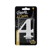 شمعة عيد ميلاد لماع فضي رقم 4