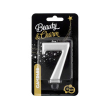Birthday candle number 7, metallic silver, 8.0 cm
