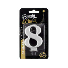 Birthday candle number 8, metallic silver, 8.0 cm