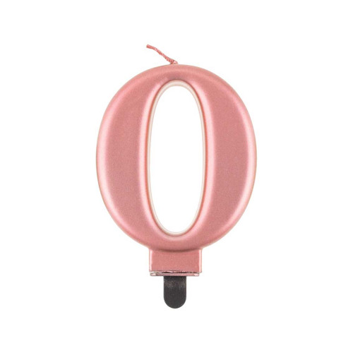 Birthday candle number 0, metallic rosegold, 8.0 cm