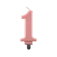 Birthday candle number 1, metallic rosegold, 8.0 cm