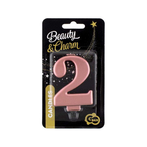 Birthday candle number 2, metallic rosegold, 8.0 cm
