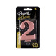 Birthday candle number 2, metallic rosegold, 8.0 cm