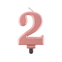 Birthday candle number 2, metallic rosegold, 8.0 cm