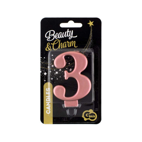 Birthday candle number 3, metallic rosegold, 8.0 cm Birthday candle number 3, metallic rosegold, 8.0 cm