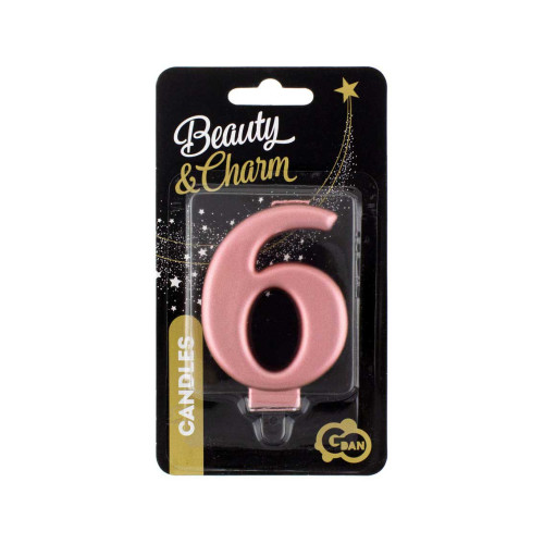 Birthday candle number 6, metallic rosegold, 8.0 cm