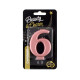 Birthday candle number 6, metallic rosegold, 8.0 cm