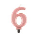 Birthday candle number 6, metallic rosegold, 8.0 cm