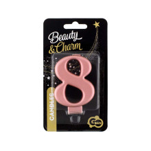 Birthday candle number 8, metallic rosegold, 8.0 cm