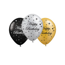 12 inch Happy Birthday (Gold, Silver, Black) 50 count 12 inch Happy Birthday (Gold, Silver, Black) 50 count