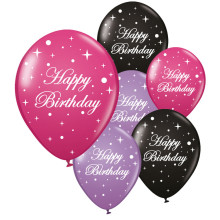 بالون لاتيكس مطبوع عيد ميلاد(اسود-ليلكي-فوشي) 12 إنش