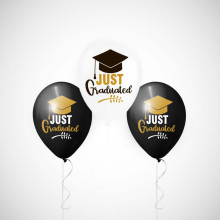بالون تخرج مطبوع بعبارة وطاقية تخرج ابيض واسود 12 انش (50 حبة )