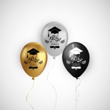 printed balloon graduation black,silver,gold pearl 12 inch 50 count 